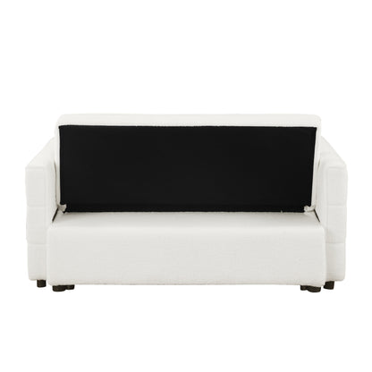 Canapé-lit convertible beige 55.12 en bouclette, avec dossier réglable et 2 coussins lombaires pour le salon.