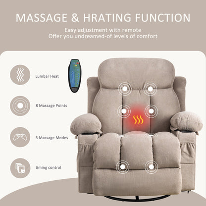 Fauteuil inclinable pivotant beige avec massage, chauffage et recharge USB