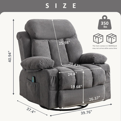 Fauteuil inclinable pivotant beige avec massage, chauffage et recharge USB