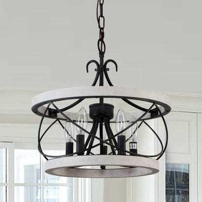 Bella Depot Lustre en bois rustique à 5 lumières, éclairage à intensité variable, luminaire suspendu de style farmhouse réglable de 15,7 pouces pour îlot de cuisine