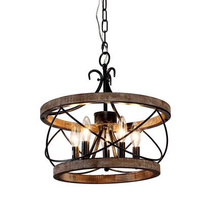 Bella Depot Lustre en bois rustique à 5 lumières, éclairage à intensité variable, luminaire suspendu de style farmhouse réglable de 15,7 pouces pour îlot de cuisine