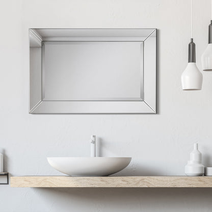 Miroir rectangulaire biseauté transparent haute définition à monter au mur pour salle de bain, meuble-lavabo, chambre à coucher, 3 tailles