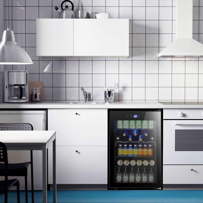 Cave à vin de 4,4 pi3 avec lumières LED et boutons tactiles, étagères amovibles, moins de 38 dB