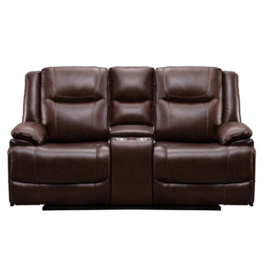 Ensemble de canapés et fauteuils inclinables à commande manuelle en cuir véritable, style moderne du milieu du siècle.