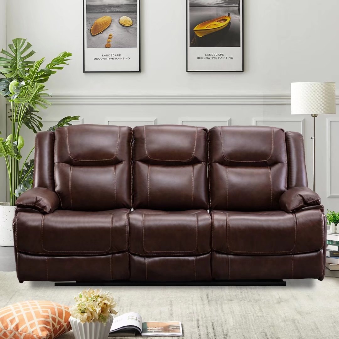 Ensemble de canapés et fauteuils inclinables à commande manuelle en cuir véritable, style moderne du milieu du siècle.