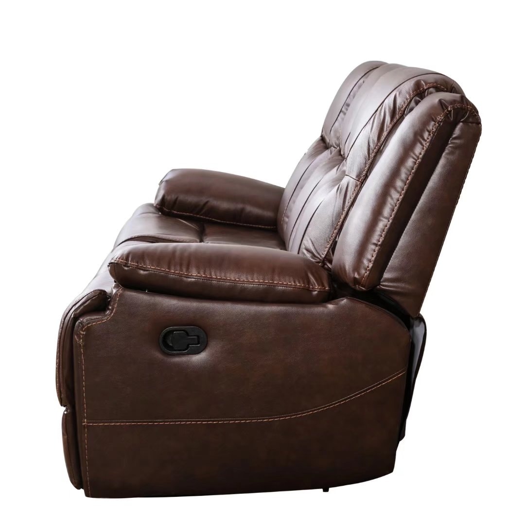 Ensemble de canapés et fauteuils inclinables à commande manuelle en cuir véritable, style moderne du milieu du siècle.