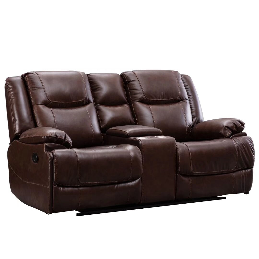 Ensemble de canapés et fauteuils inclinables à commande manuelle en cuir véritable, style moderne du milieu du siècle.