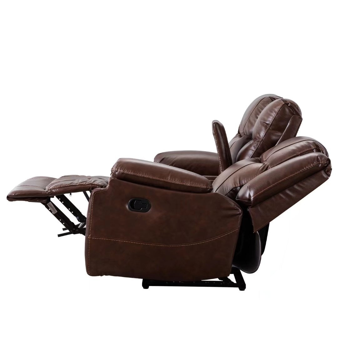 Ensemble de canapés et fauteuils inclinables à commande manuelle en cuir véritable, style moderne du milieu du siècle.
