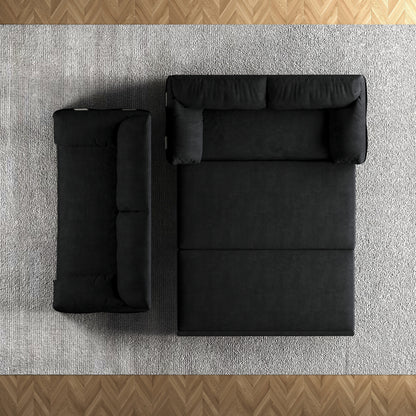 Canapé-lit convertible 3-en-1 en velours noir de 63,8 pouces avec rangement latéral pour le salon.