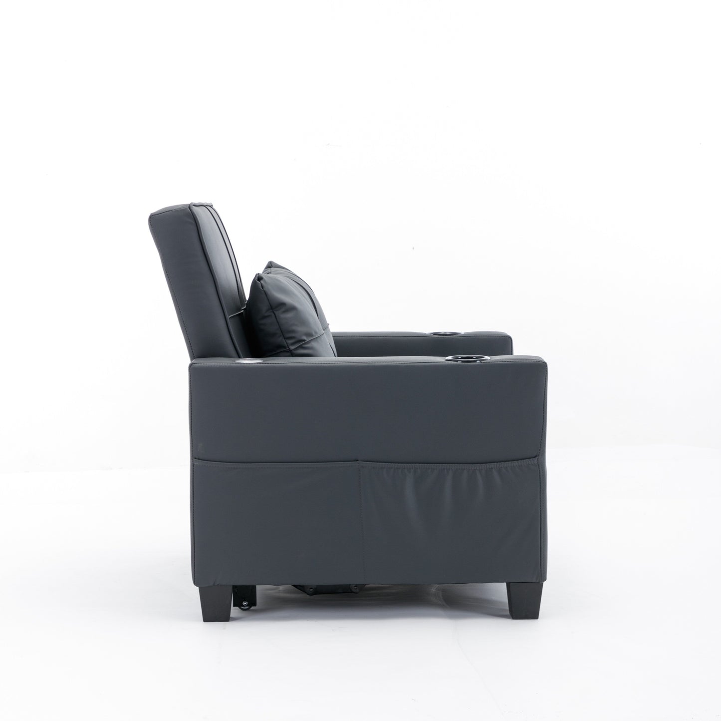Canapé-lit convertible en simili cuir noir avec ports USB