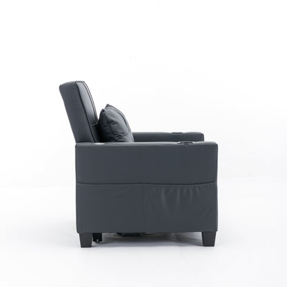 Canapé-lit convertible en simili cuir noir avec ports USB