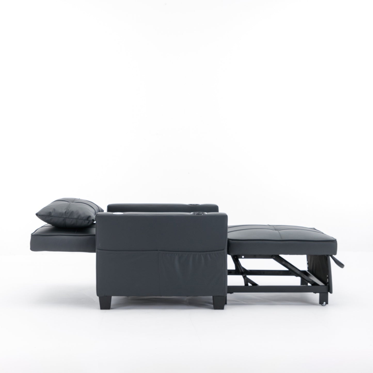 Canapé-lit convertible en simili cuir noir avec ports USB