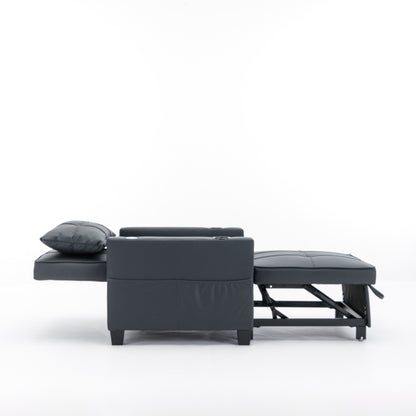 Canapé-lit convertible en simili cuir noir avec ports USB