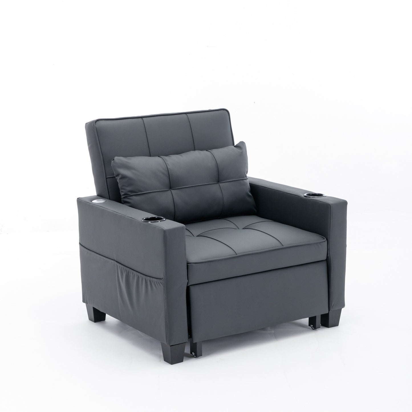 Canapé-lit convertible en simili cuir noir avec ports USB