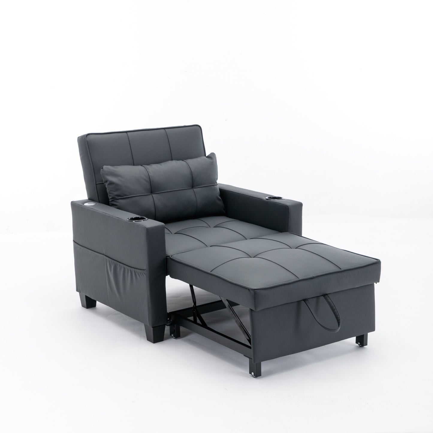 Canapé-lit convertible en simili cuir noir avec ports USB