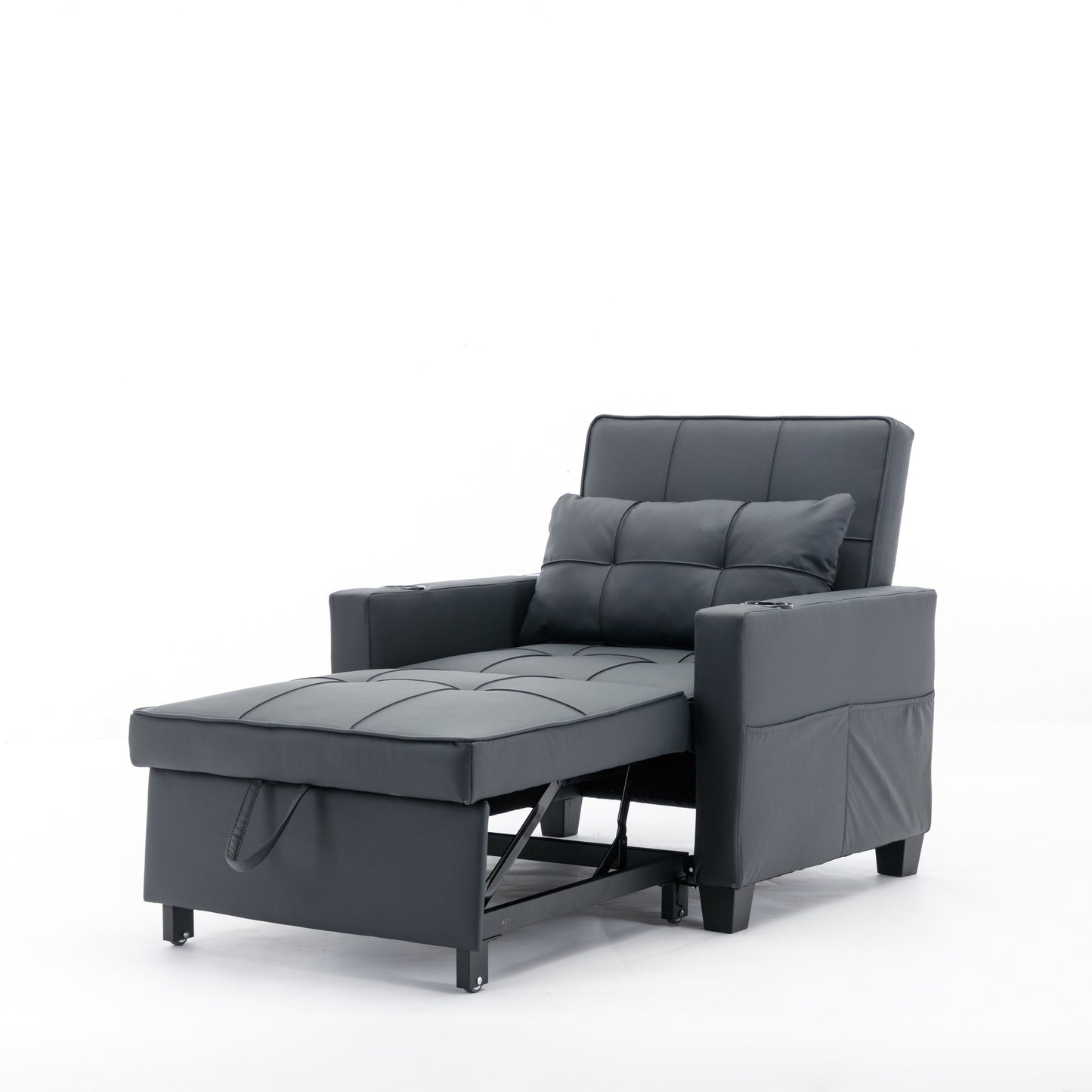 Canapé-lit convertible en simili cuir noir avec ports USB
