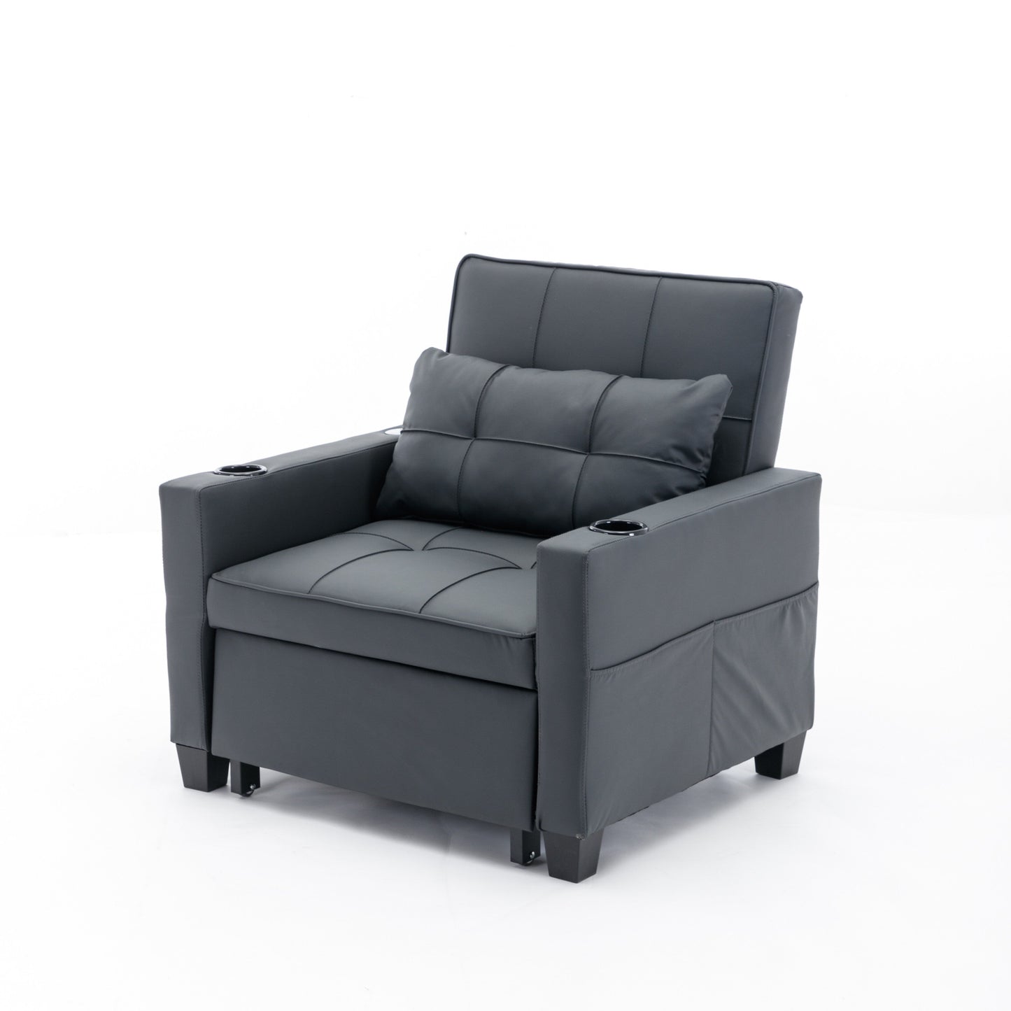 Canapé-lit convertible en simili cuir noir avec ports USB