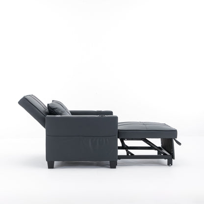 Canapé-lit convertible en simili cuir noir avec ports USB