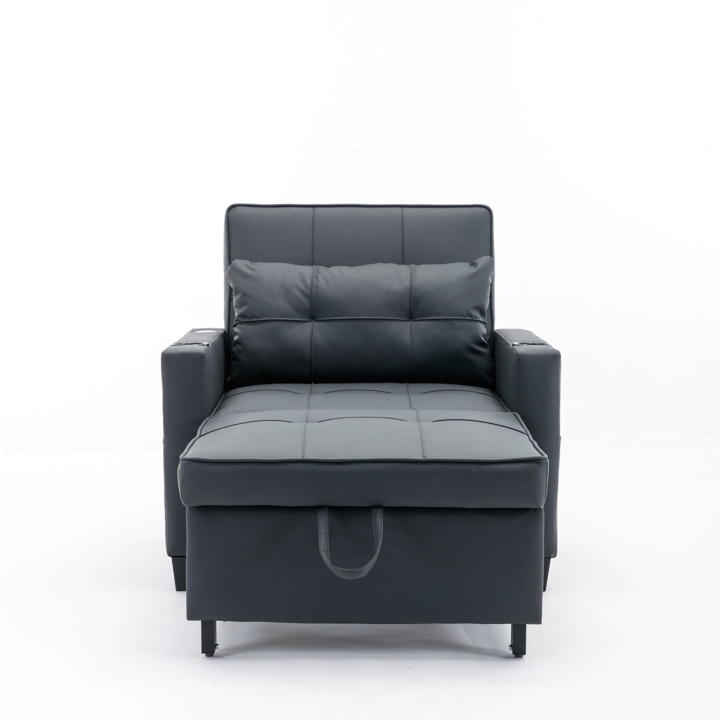 Canapé-lit convertible en simili cuir noir avec ports USB