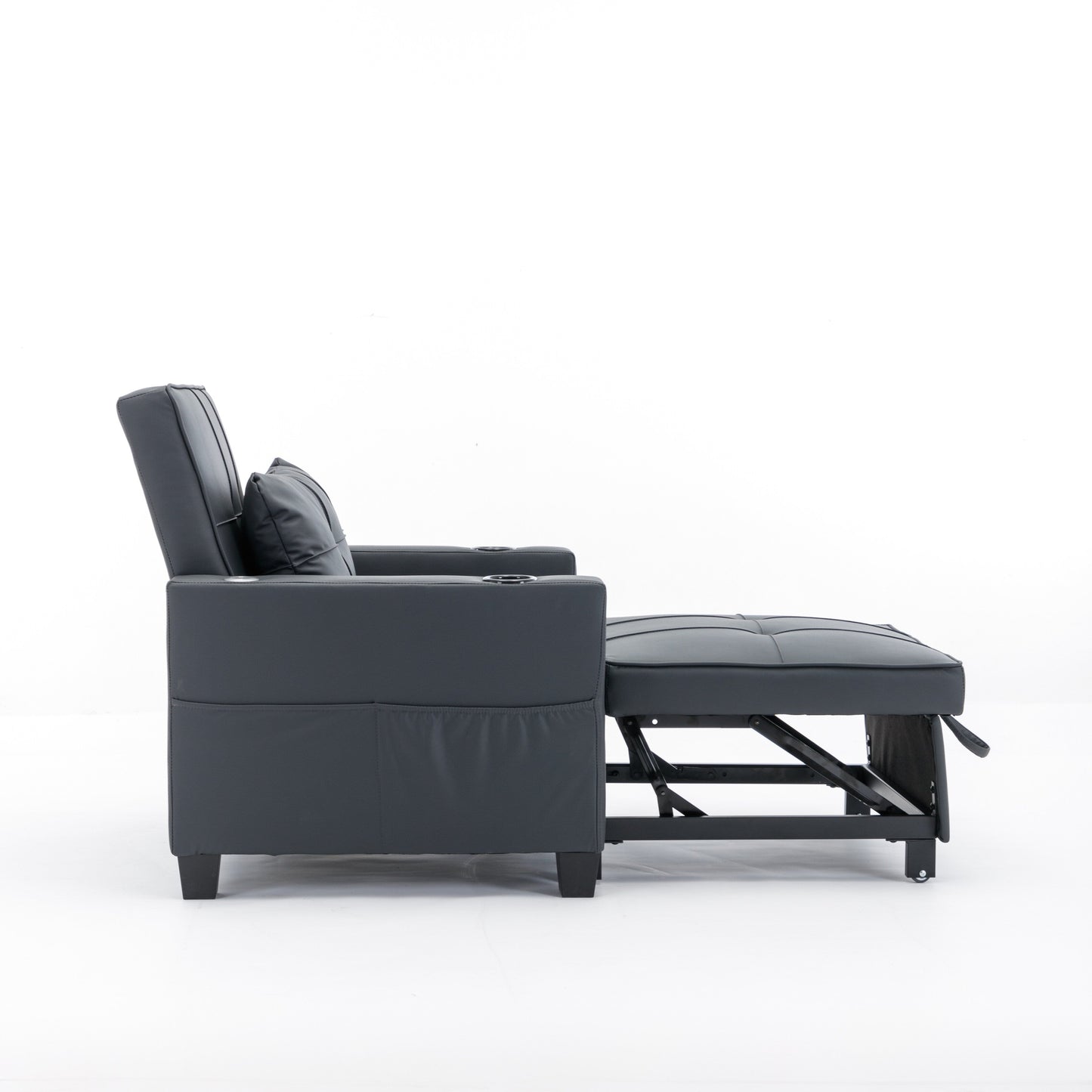 Canapé-lit convertible en simili cuir noir avec ports USB