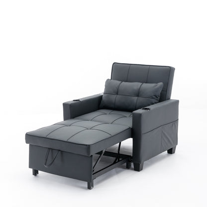 Canapé-lit convertible en simili cuir noir avec ports USB