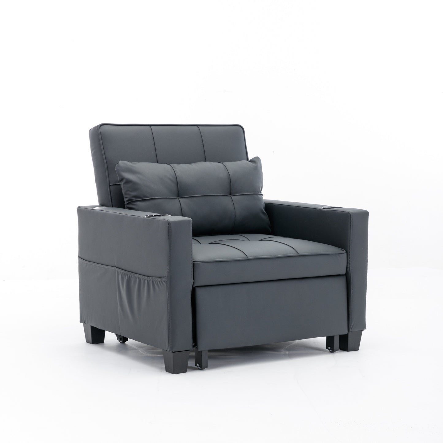 Canapé-lit convertible en simili cuir noir avec ports USB