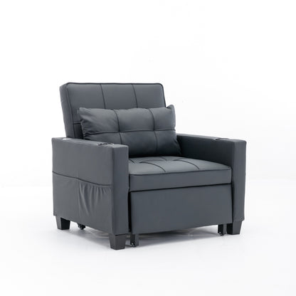 Canapé-lit convertible en simili cuir noir avec ports USB