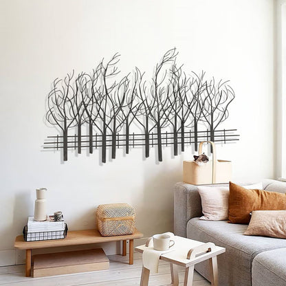 Décoration murale en métal noir représentant un champ d'arbres