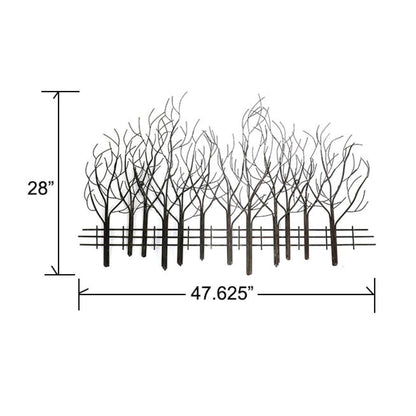 Décoration murale en métal noir représentant un champ d'arbres