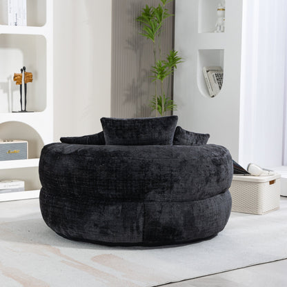 Canapé pouf en chenille noir surdimensionné (42,52 po) avec trois coussins pour chambre à coucher
