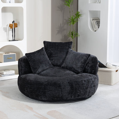 Canapé pouf en chenille noir surdimensionné (42,52 po) avec trois coussins pour chambre à coucher