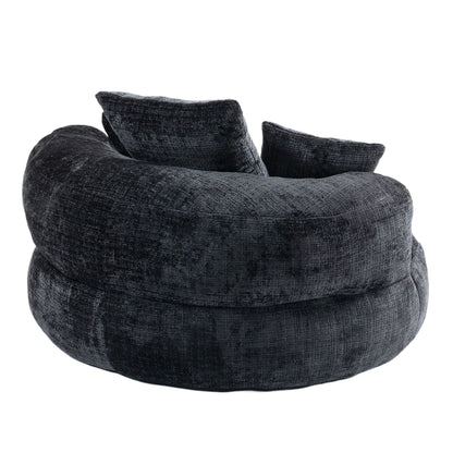 Canapé pouf en chenille noir surdimensionné (42,52 po) avec trois coussins pour chambre à coucher