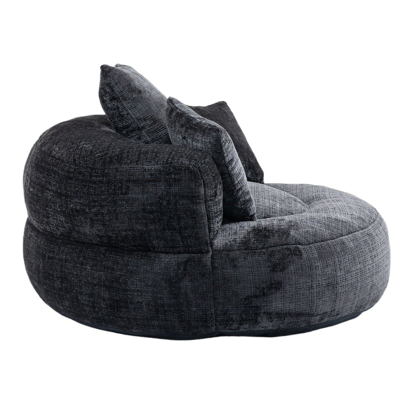 Canapé pouf en chenille noir surdimensionné (42,52 po) avec trois coussins pour chambre à coucher