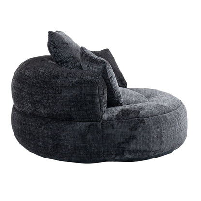 Canapé pouf en chenille noir surdimensionné (42,52 po) avec trois coussins pour chambre à coucher