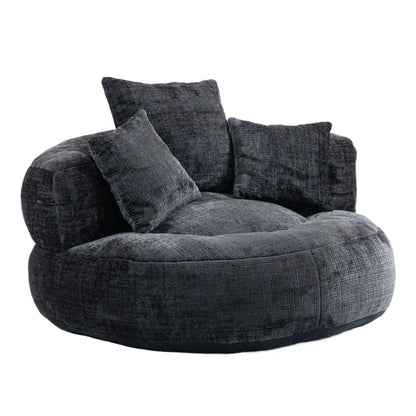Canapé pouf en chenille noir surdimensionné (42,52 po) avec trois coussins pour chambre à coucher