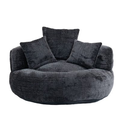 Canapé pouf en chenille noir surdimensionné (42,52 po) avec trois coussins pour chambre à coucher