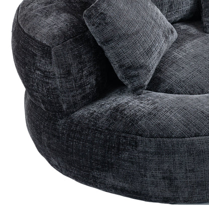Canapé pouf en chenille noir surdimensionné (42,52 po) avec trois coussins pour chambre à coucher