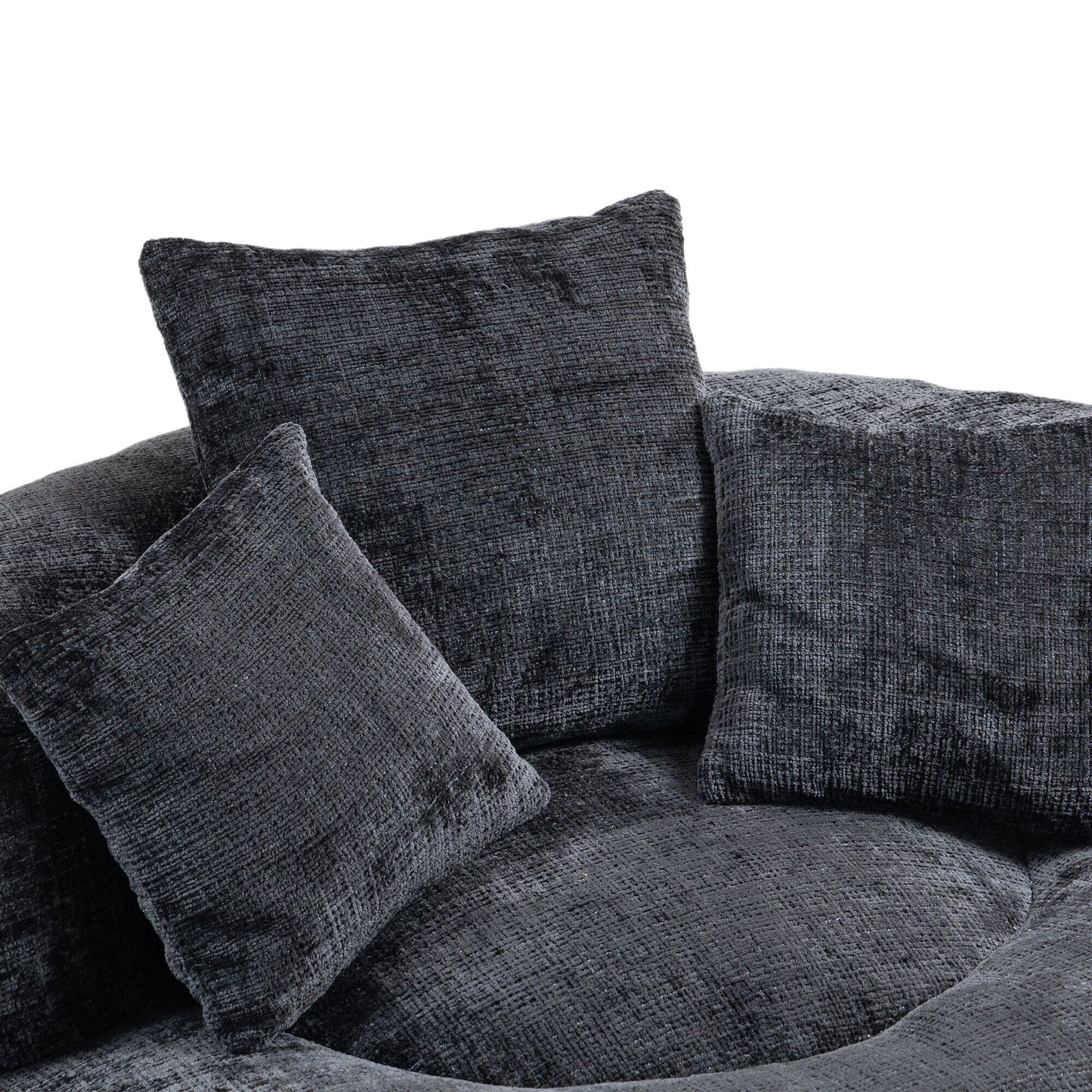 Canapé pouf en chenille noir surdimensionné (42,52 po) avec trois coussins pour chambre à coucher