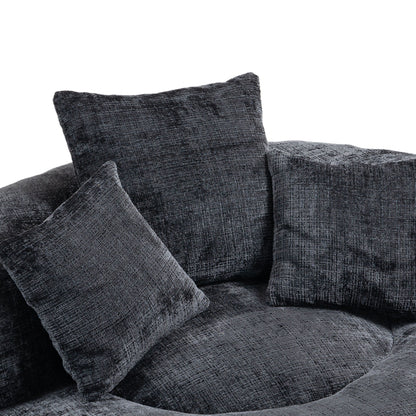Canapé pouf en chenille noir surdimensionné (42,52 po) avec trois coussins pour chambre à coucher