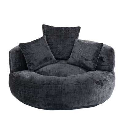 Canapé pouf en chenille noir surdimensionné (42,52 po) avec trois coussins pour chambre à coucher