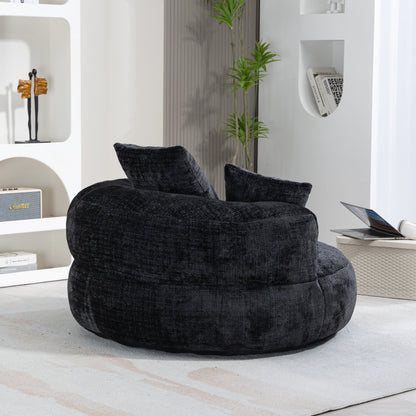 Canapé pouf en chenille noir surdimensionné (42,52 po) avec trois coussins pour chambre à coucher
