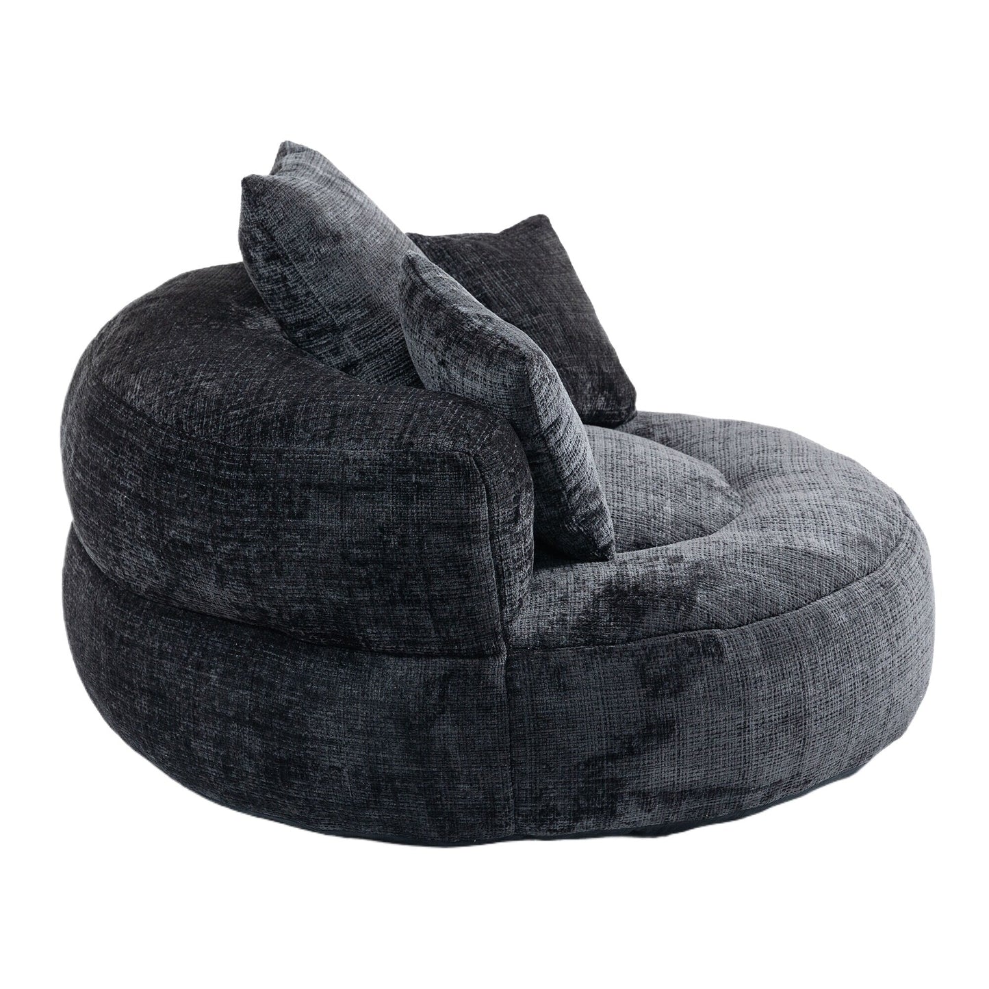 Canapé pouf en chenille noir surdimensionné (42,52 po) avec trois coussins pour chambre à coucher