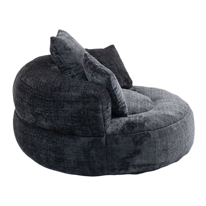 Canapé pouf en chenille noir surdimensionné (42,52 po) avec trois coussins pour chambre à coucher