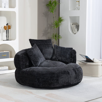 Canapé pouf en chenille noir surdimensionné (42,52 po) avec trois coussins pour chambre à coucher