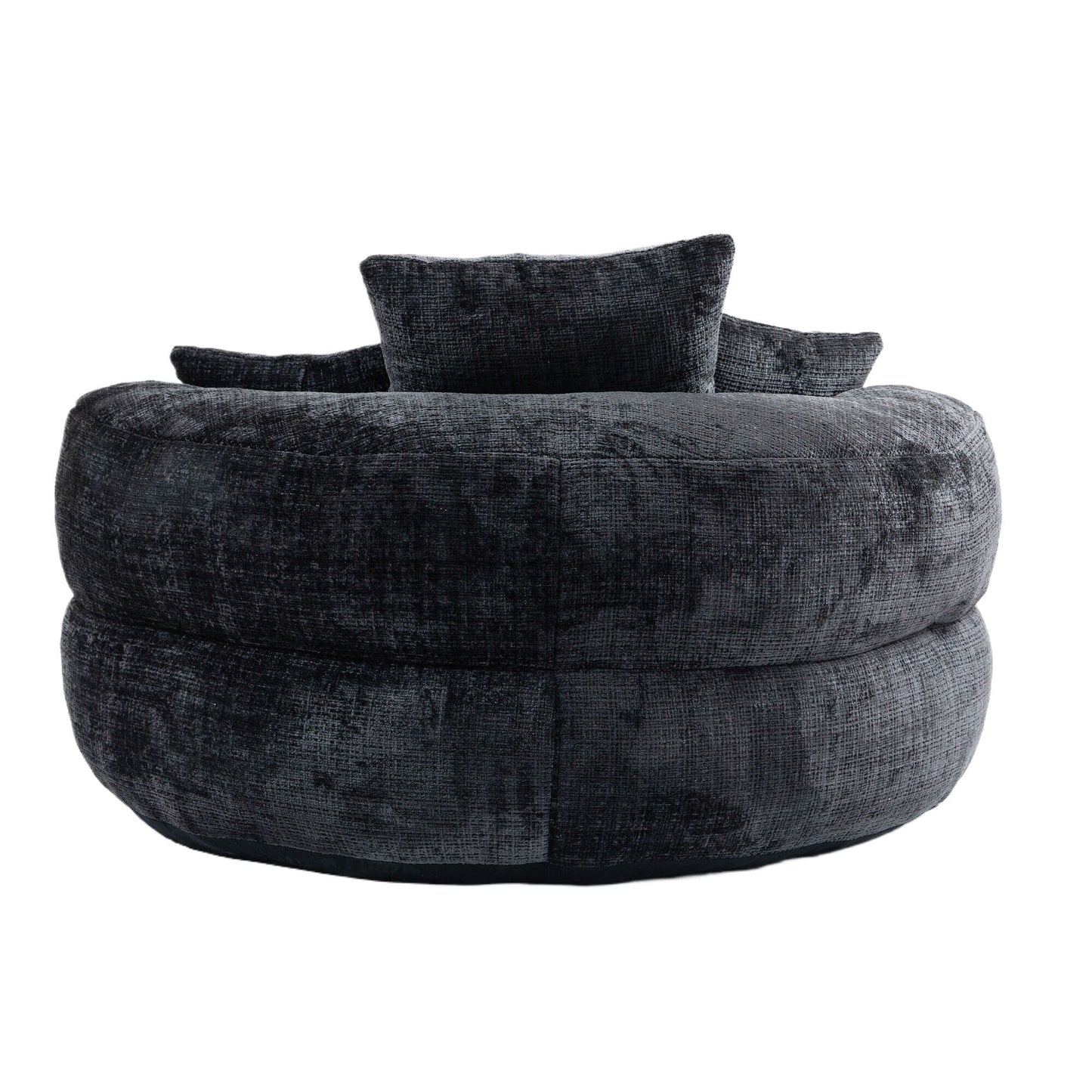 Canapé pouf en chenille noir surdimensionné (42,52 po) avec trois coussins pour chambre à coucher