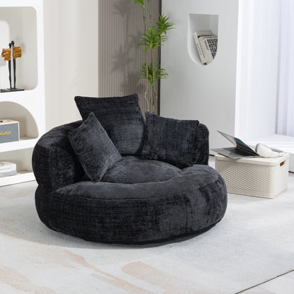 Canapé pouf en chenille noir surdimensionné (42,52 po) avec trois coussins pour chambre à coucher