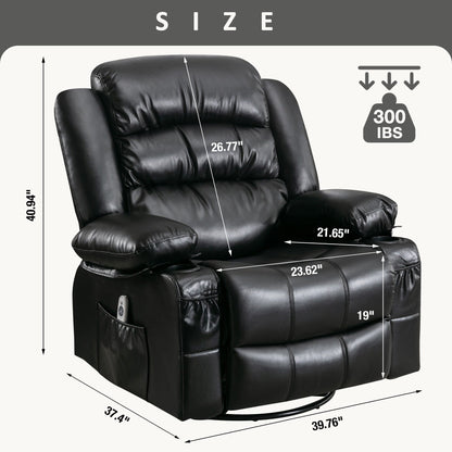 Fauteuil inclinable pivotant noir avec fonction de massage, chauffage et ports USB