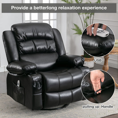 Fauteuil inclinable pivotant noir avec fonction de massage, chauffage et ports USB