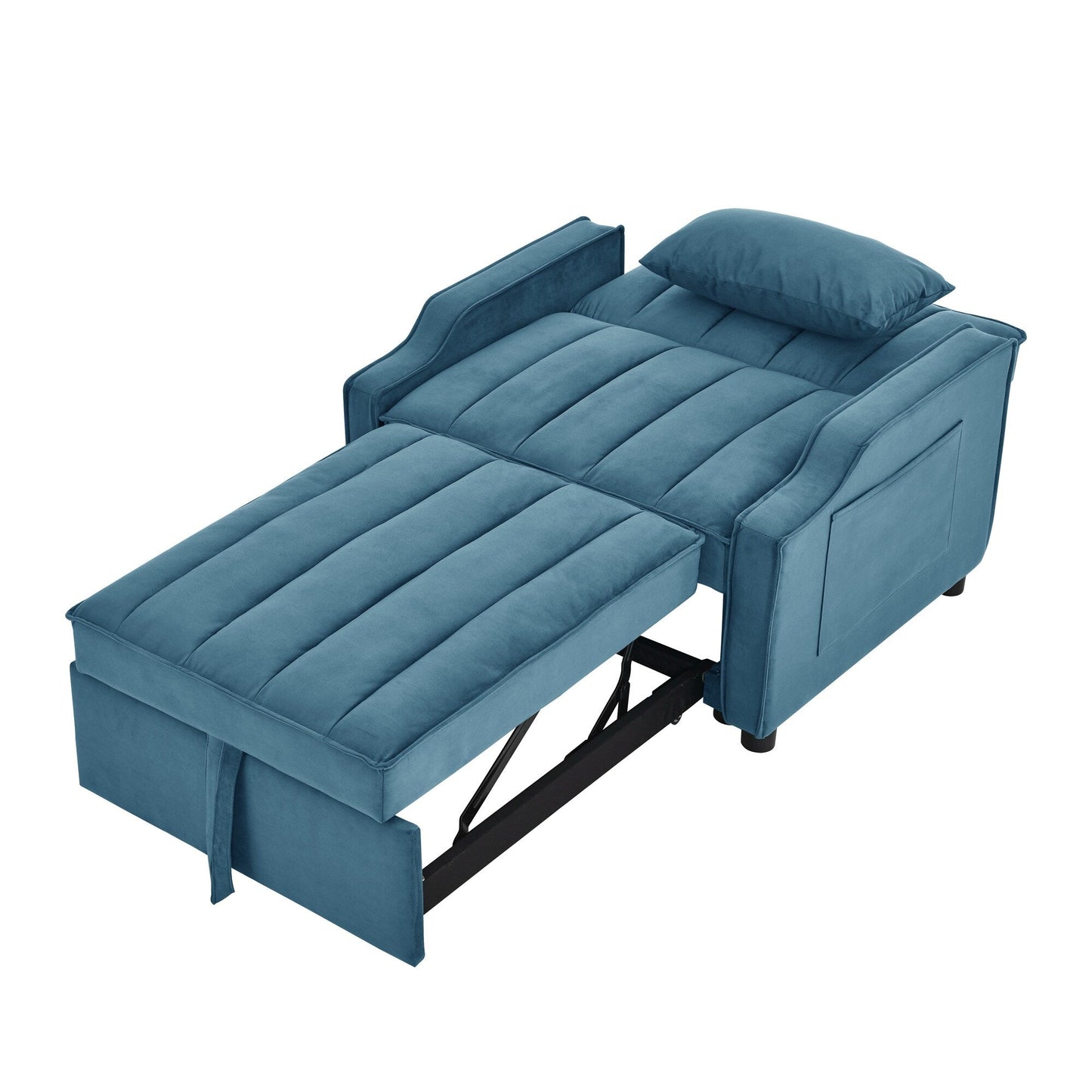 Canapé-lit simple convertible en velours bleu avec lit escamotable