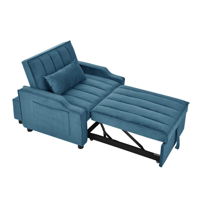 Canapé-lit simple convertible en velours bleu avec lit escamotable